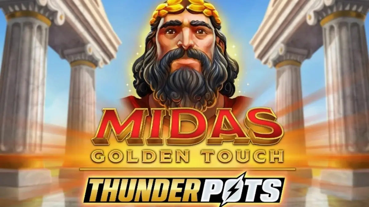 Tampilan visual slot Midas Golden Touch: Thunder Pots dengan tema mitologi emas
